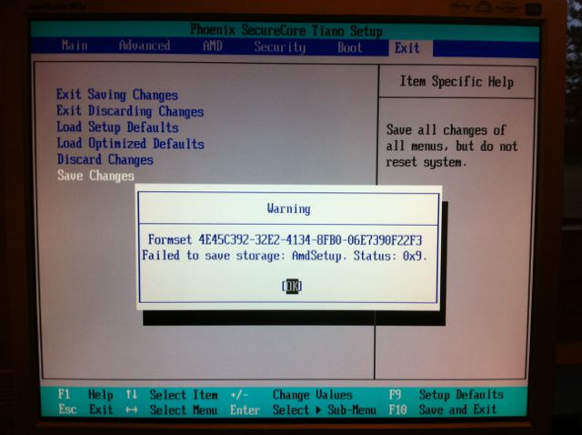 BIOS error message